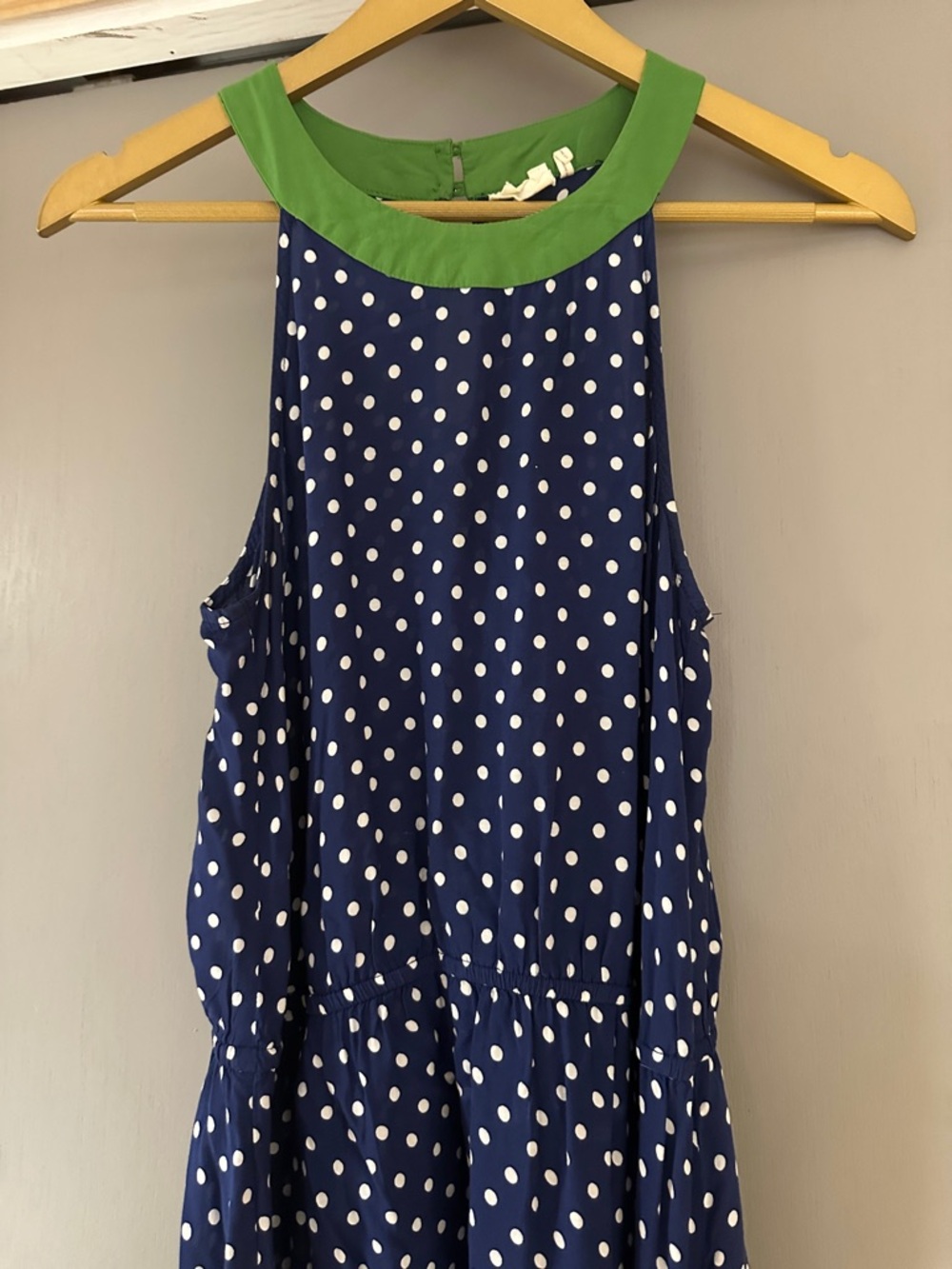 Anthropologie Lilka Polka Dot Hi-Low Dress Navy Green Halter Midi Derby - Picture 5 of 12
